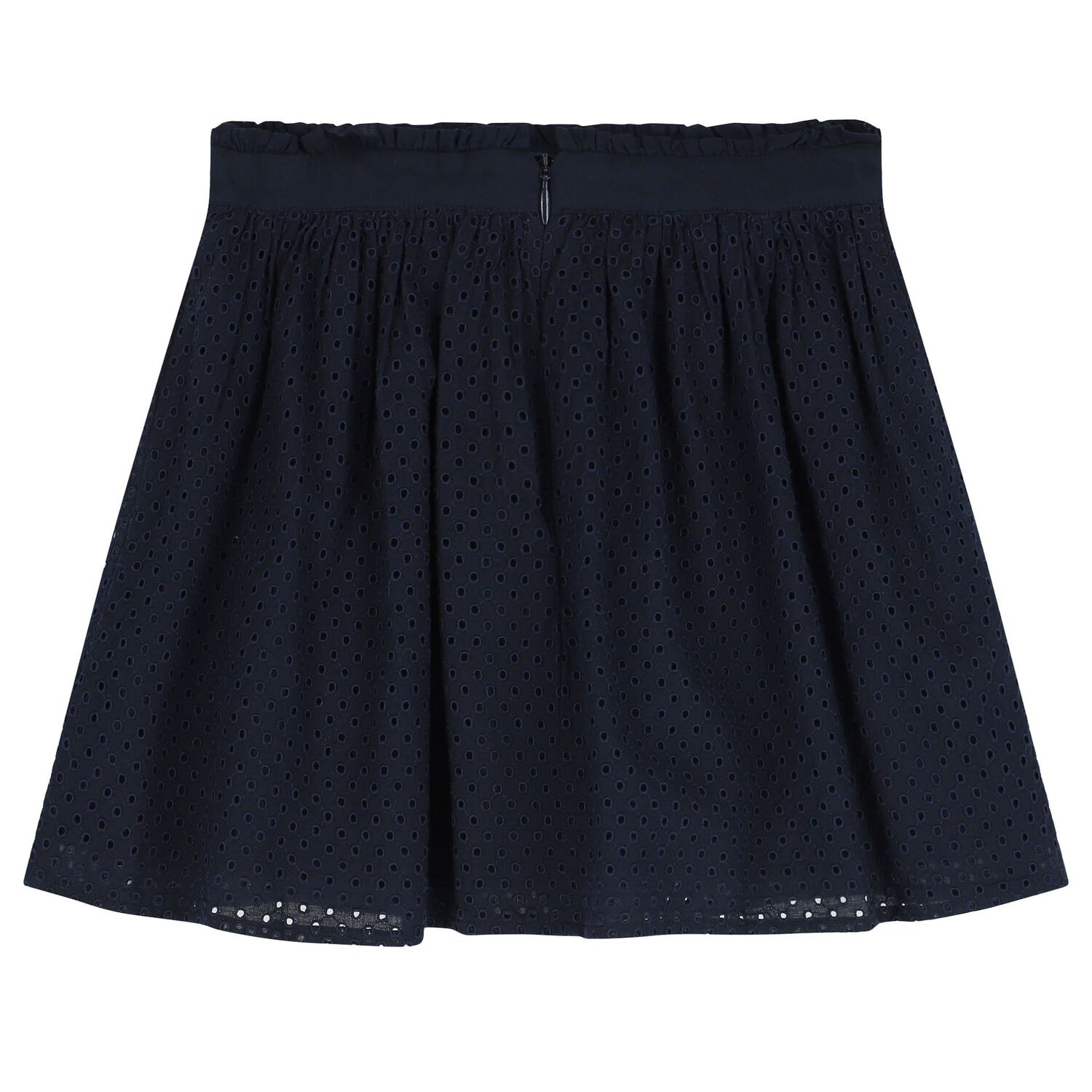 Girls Navy Blue Broderie Anglaise Skirt, 1, hi-res