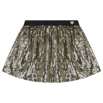 Girls Black & Black Sequins Skirt
