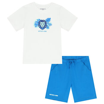 Boys Blue & White Logo Short Set