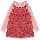 Girls Red Tweed & Pink Crêpe Chiffon Dress, 1, hi-res