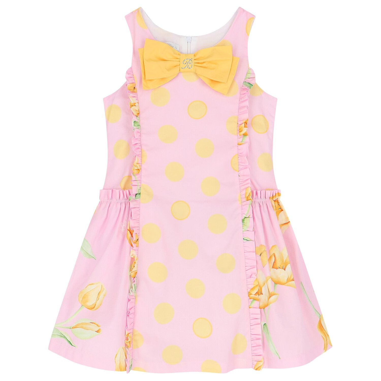 Girls Pink & Yellow Ruffled Dress, 1, hi-res image number null