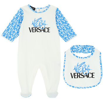 Baby Boys Ivory & Blue Logo Babygrow Set