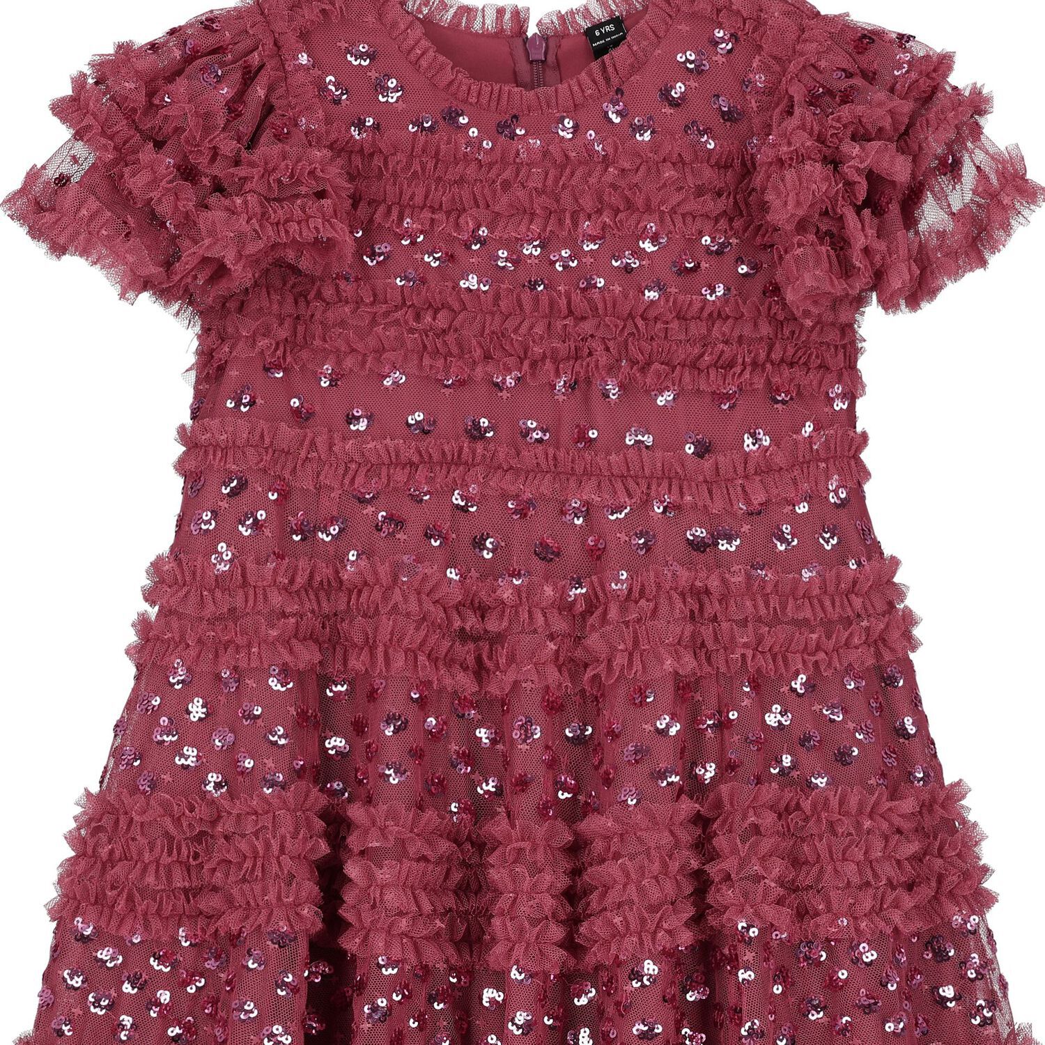 فستان بنات تول مزين بالترتر باللون الوردي, 1, hi-res image number null