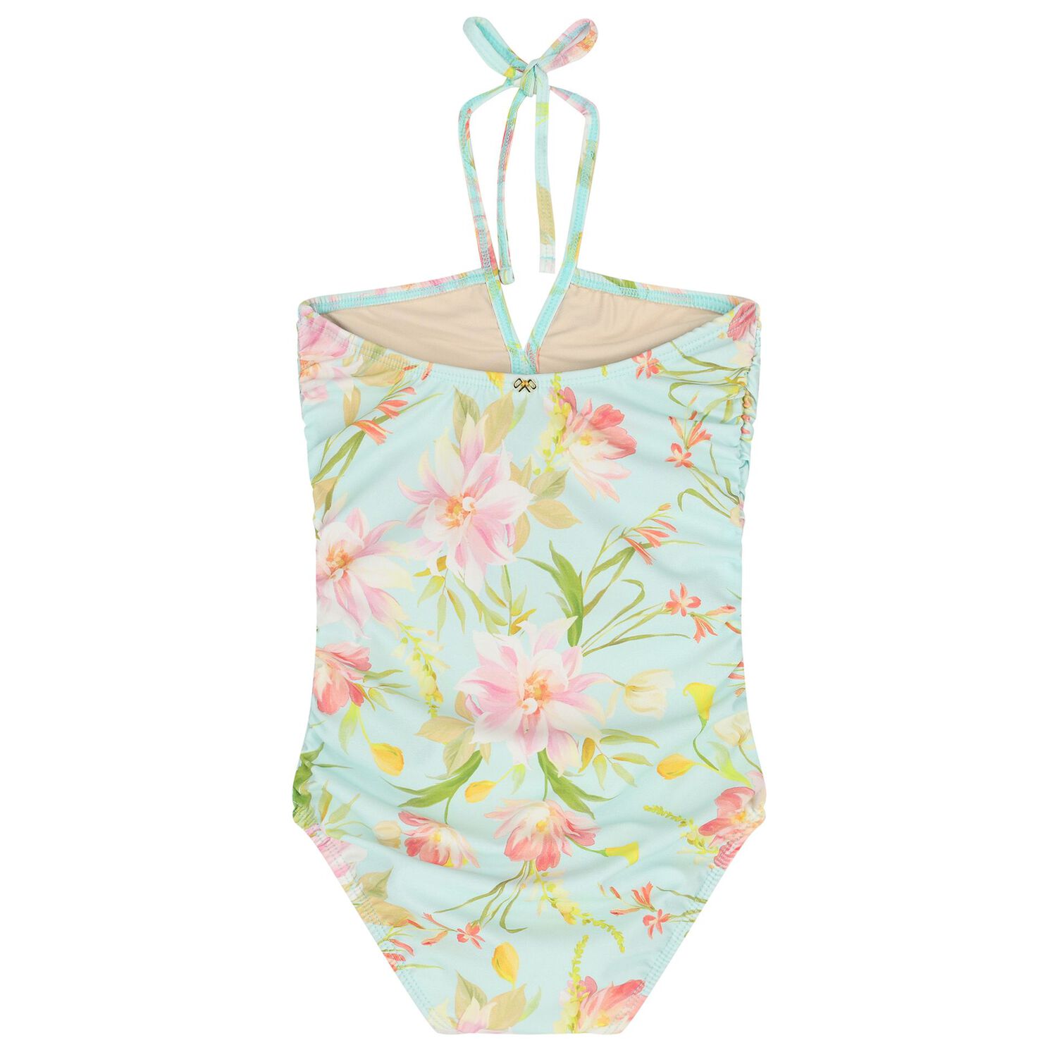 Girls Blue Floral Swimsuit, 1, hi-res