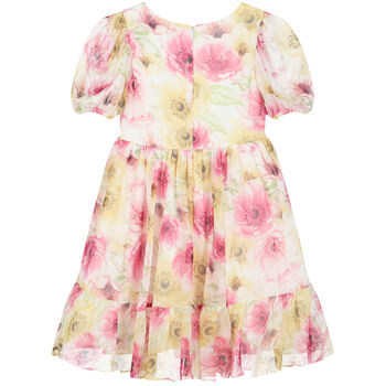 Girls White, Pink & Yellow Floral Dress