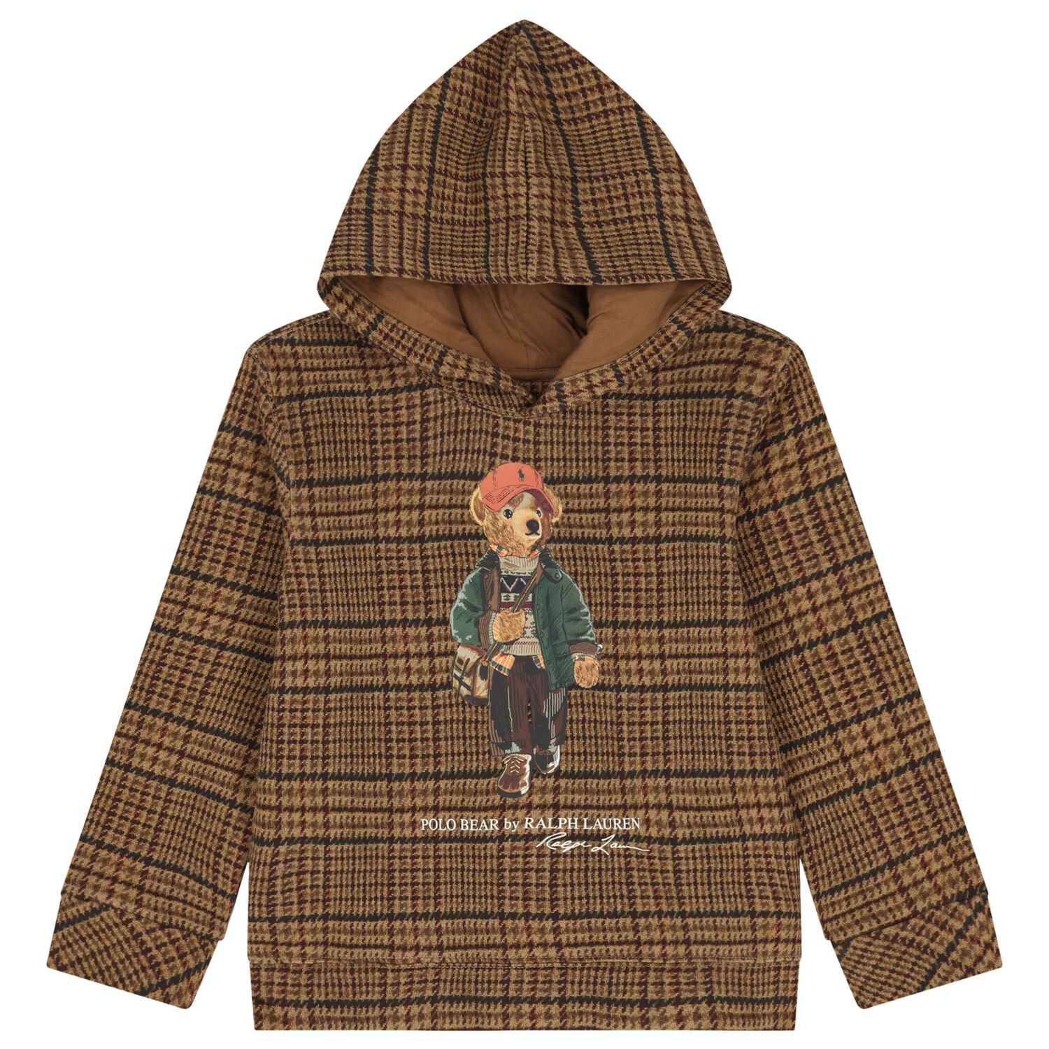 Boys Beige Polo Bear Hooded Top, 1, hi-res