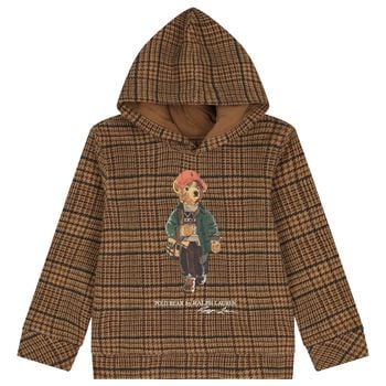 Boys Beige Polo Bear Hooded Top