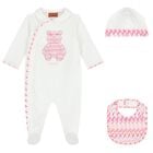 Baby Girls White & Pink Teddy Bear Zig Zag Babygrow Gift Set, 1, hi-res