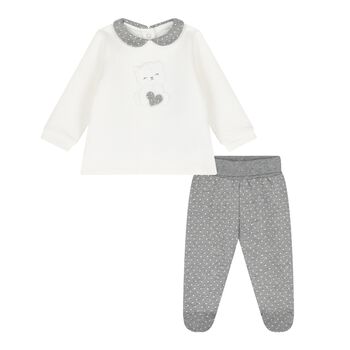 Baby Girls Ivory and Grey 2 Piece Babygrow