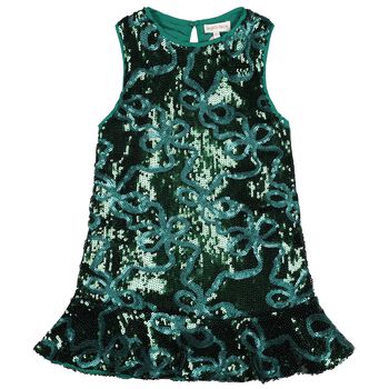 Girls Green Sequin Bow Bonita Dress