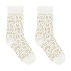 Girls Ivory & Gold Logo Socks, 1, hi-res