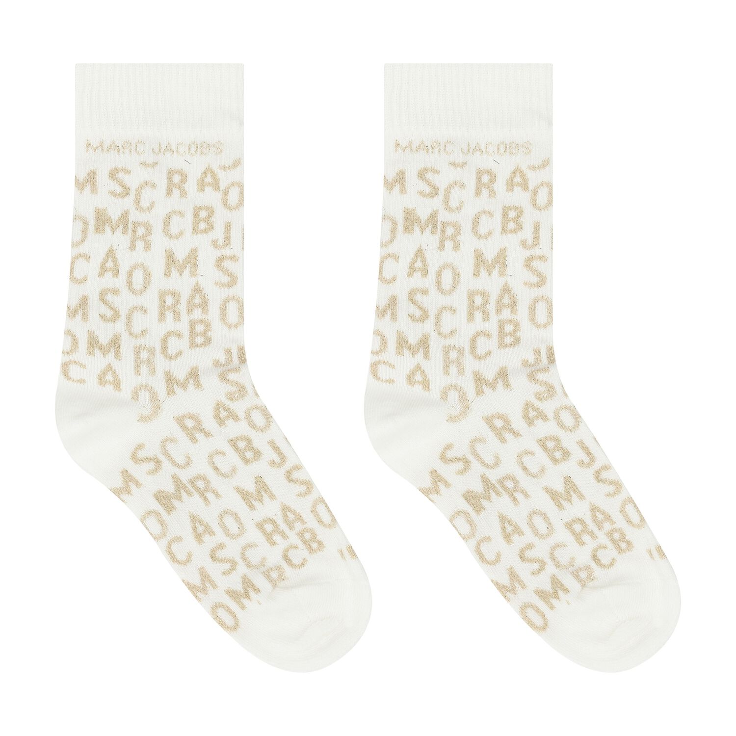 Girls Ivory & Gold Logo Socks, 1, hi-res image number null