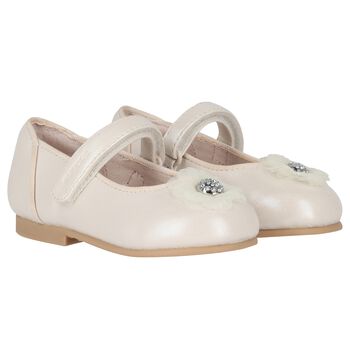 Younger Girls Ivory Diamante Flower Shoes
