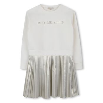 Girls Ivory & Gold Pleated Dress