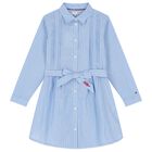 Girls Blue Striped Shirt Dress, 2, hi-res