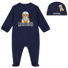 Navy Teddy Bear Logo Babygrow Set, 2, hi-res
