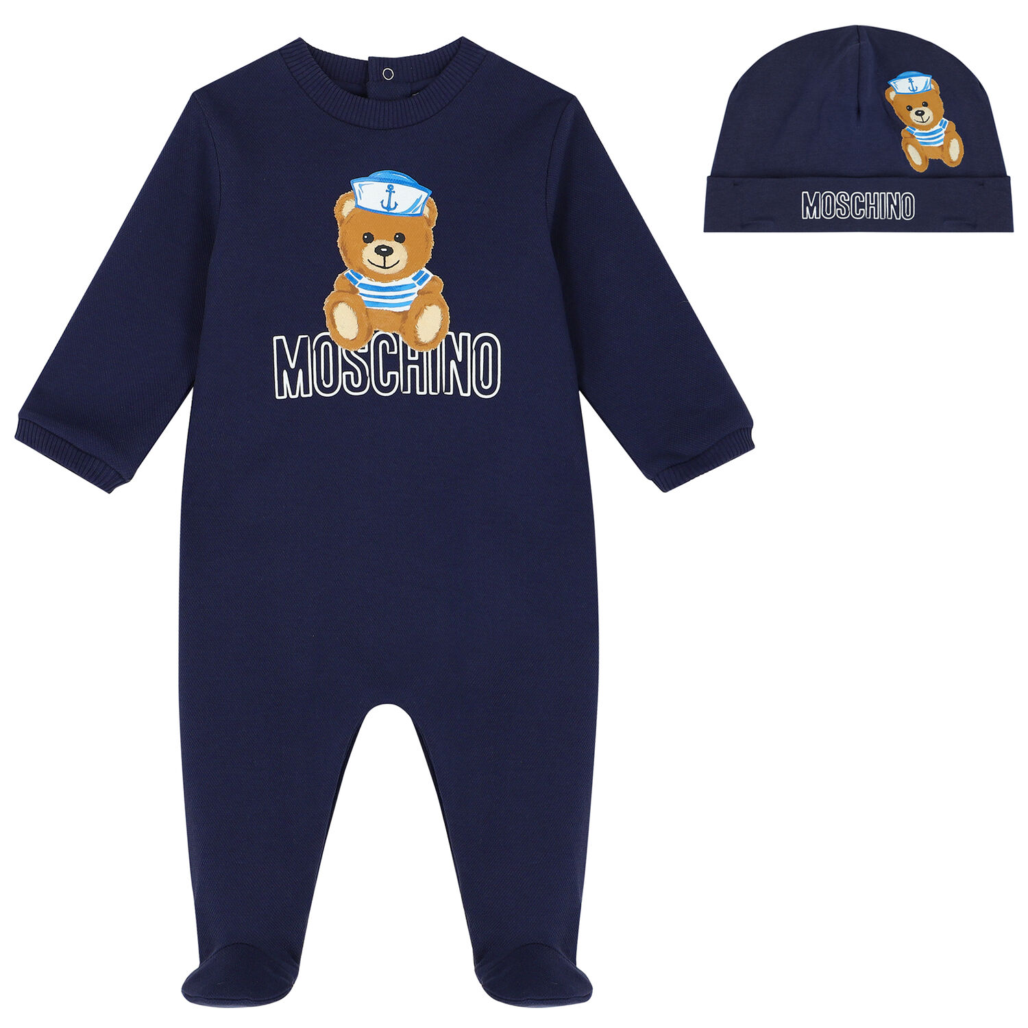 Navy Teddy Bear Logo Babygrow Set, 2, hi-res