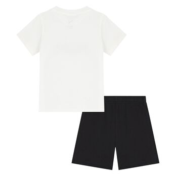 Younger Boys White & Black Logo Shorts Set