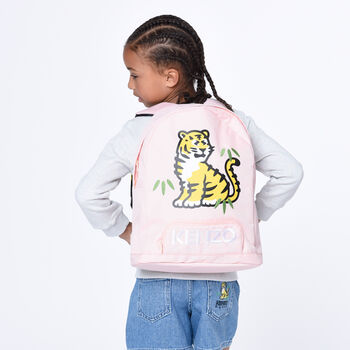 Girls Pink Tiger & Logo Backpack