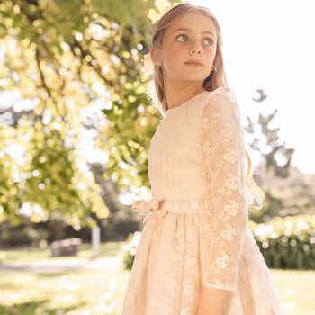 Girls Pink Flower Organza Dress