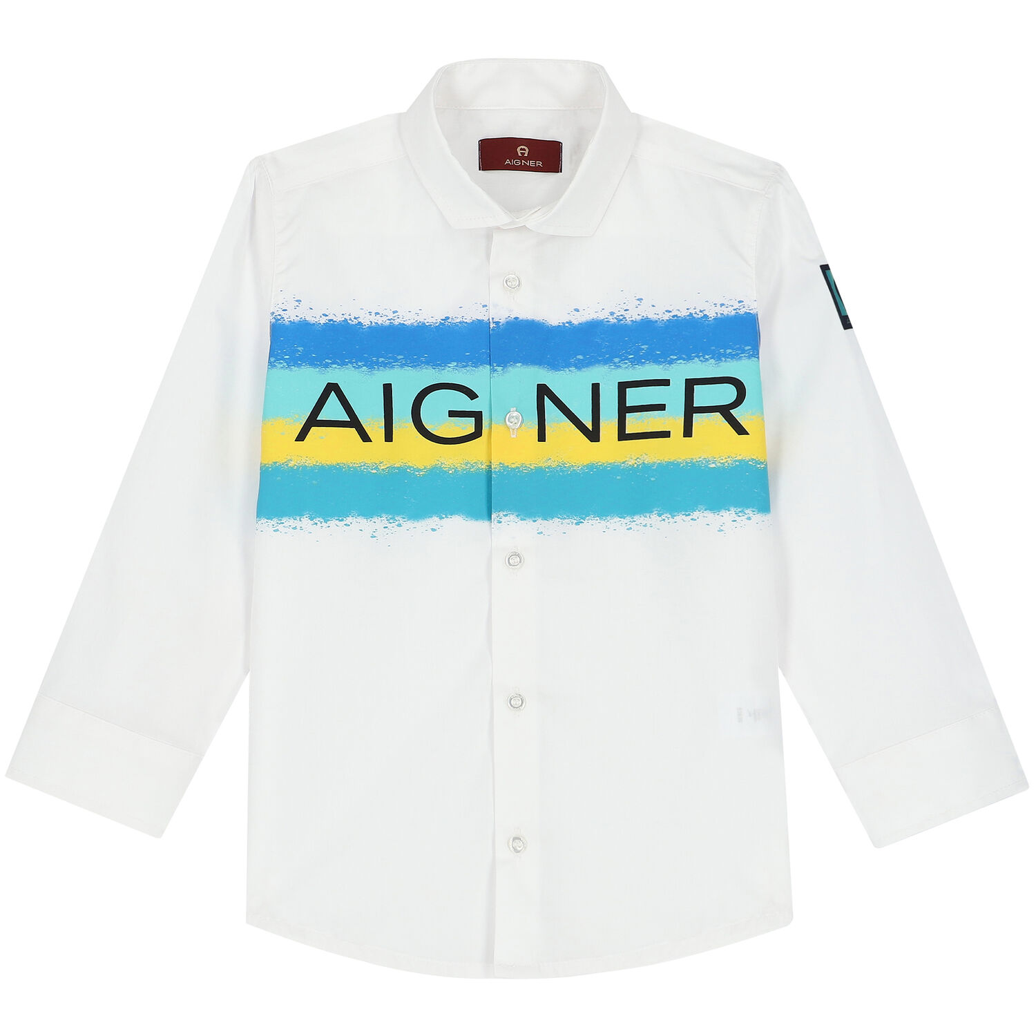 Boys White Logo Striped Shirt, 1, hi-res