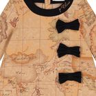 Girls Beige Geo Map Bow Dress, 1, hi-res