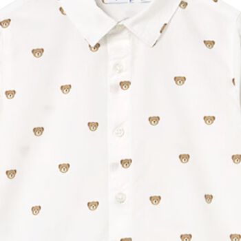 Younger Boys White & Beige Teddy Bear Shirt