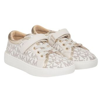 Girls Ivory & Gold Logo Trainers