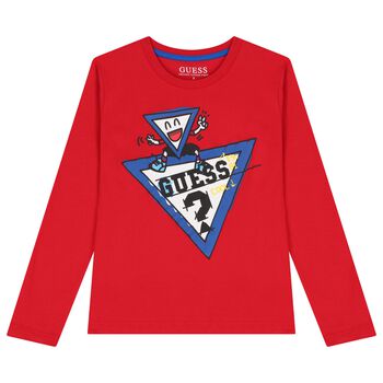 Boys Red Logo Long Sleeve Top