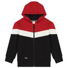 Boys Red, Black & White Hooded Zip Up Top, 1, hi-res