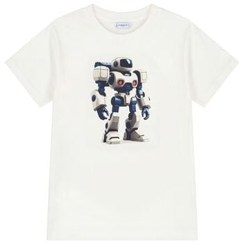 Boys White Robot T-Shirt
