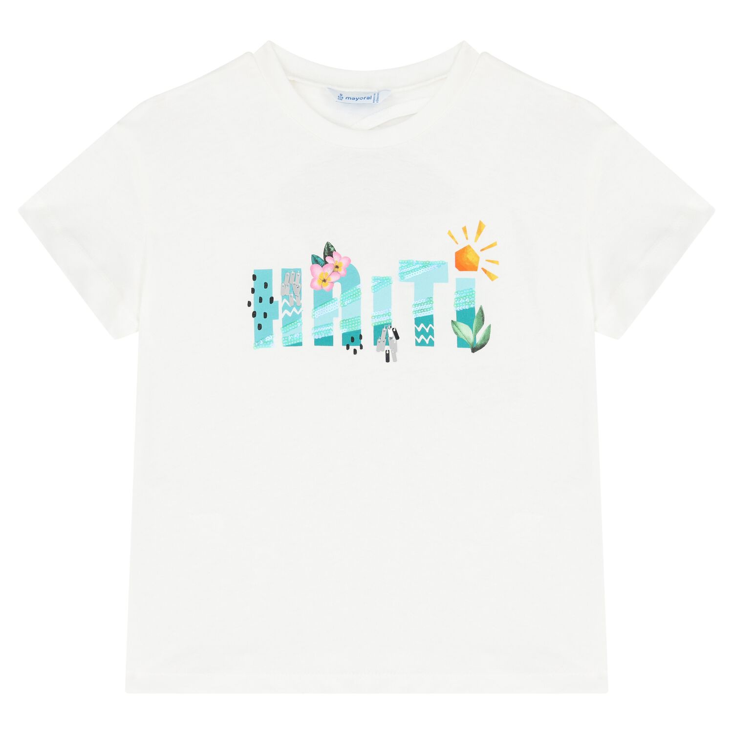 Girls White Cotton T-Shirt, 2, hi-res