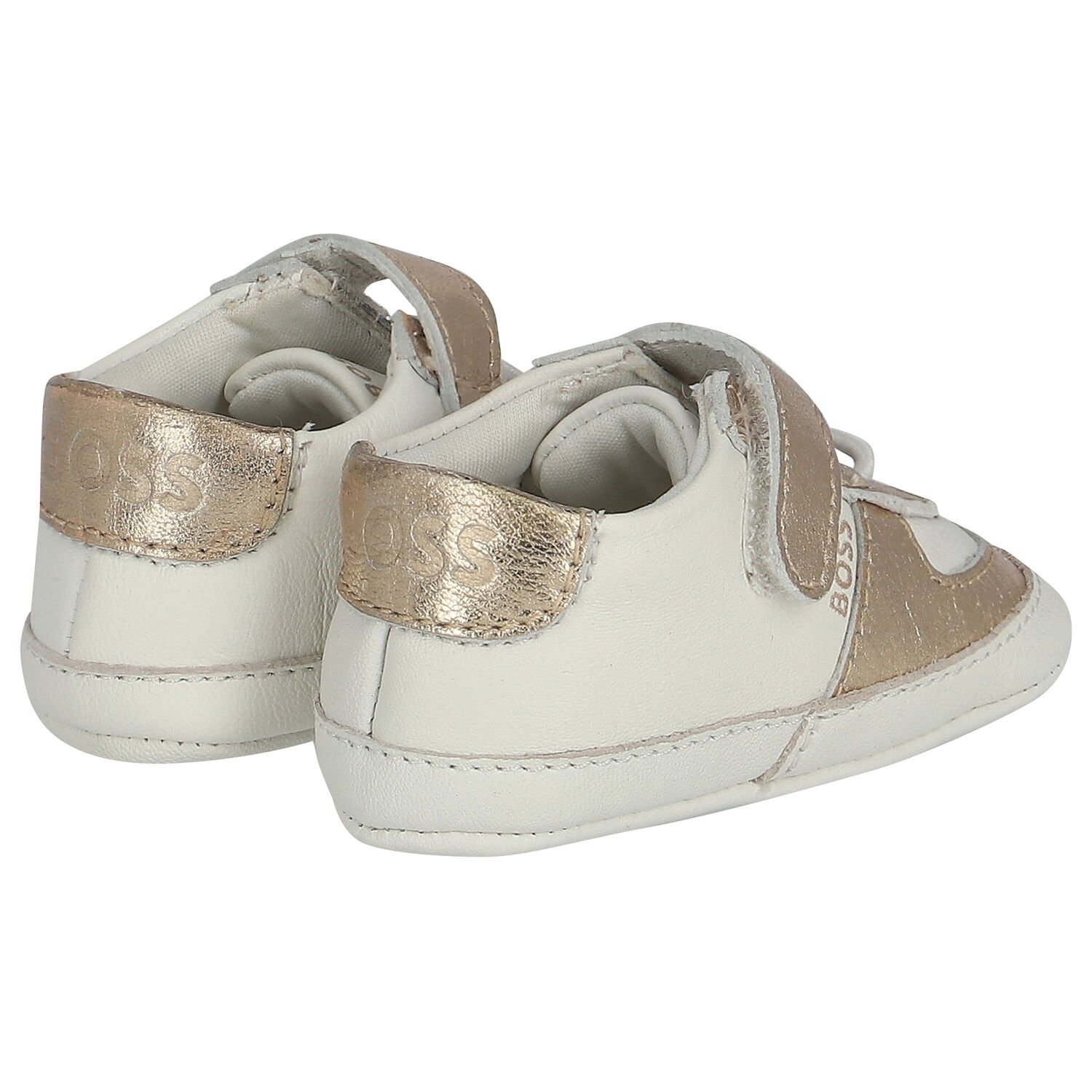 Ivory & Gold Logo Pre Walker Shoes, 1, hi-res image number null
