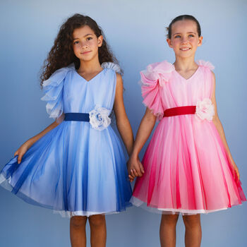 Girls Pink Tulle Ruffle Dress