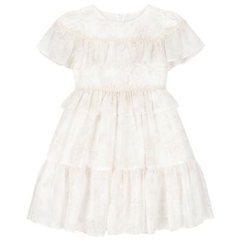 Girls Ivory Floral Tiered Dress