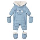 Baby Boys Blue Teddy Bear Baby Snowsuit, 2, hi-res
