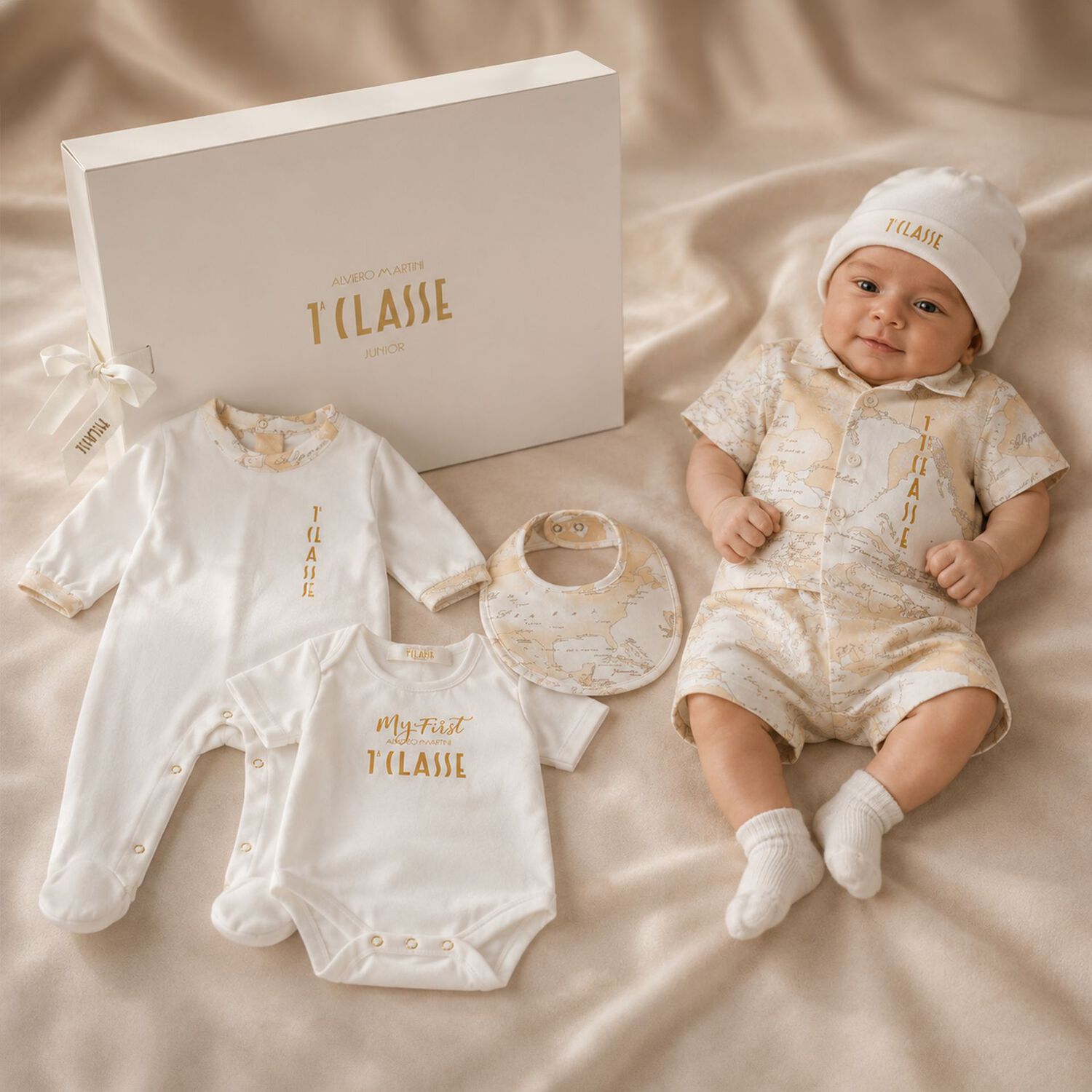 White & Beige Geo Map Babygrow Gift Set, 1, hi-res