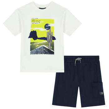 Boys Ivory & Navy Shorts Set