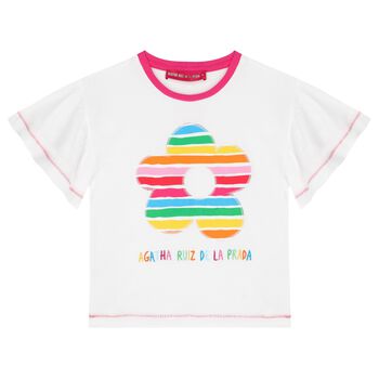 Girls White Flower T-Shirt