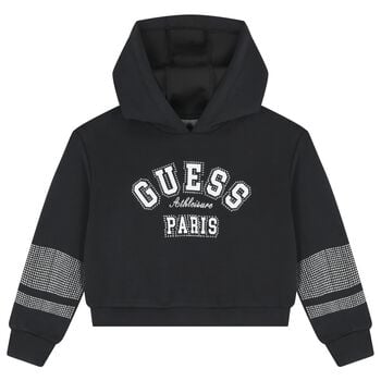 Girls Black Logo Embellished Hooded Top