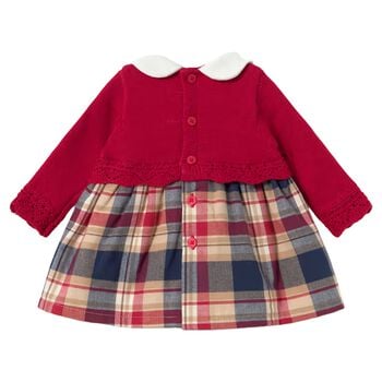 Baby Girls Red, Navy Blue & Beige Tartan Dress