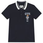 Boys Navy Blue Teddy Bear Logo Polo Shirt, 2, hi-res