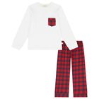 Boys White & Red Tartan Check Pyjamas, 1, hi-res