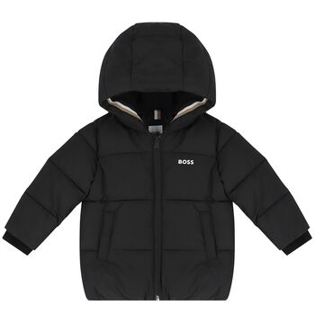 Younger Boys Black Logo Puffer Jacket