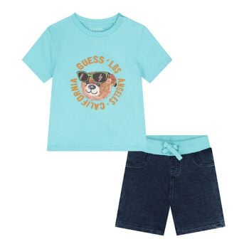 Baby Boys Blue Teddy Bear Logo Shorts Set