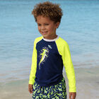 Boys Navy Blue & Neon Yellow Long Sleeve Rash Vest, 1, hi-res