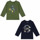Younger Boys Navy & Green Long Sleeve Tops ( 2-Pack ), 1, hi-res