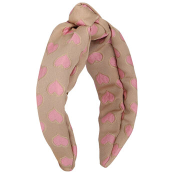 Girls Beige & Pink Hearts Jacquard Hairband