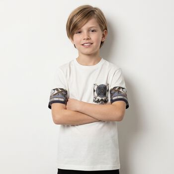 Boys White & Blue Logo T-Shirt