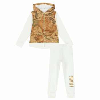 Girls Ivory & Beige Geo Map Tracksuit